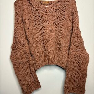 POL Warm Mauve Cable Knit Sweater